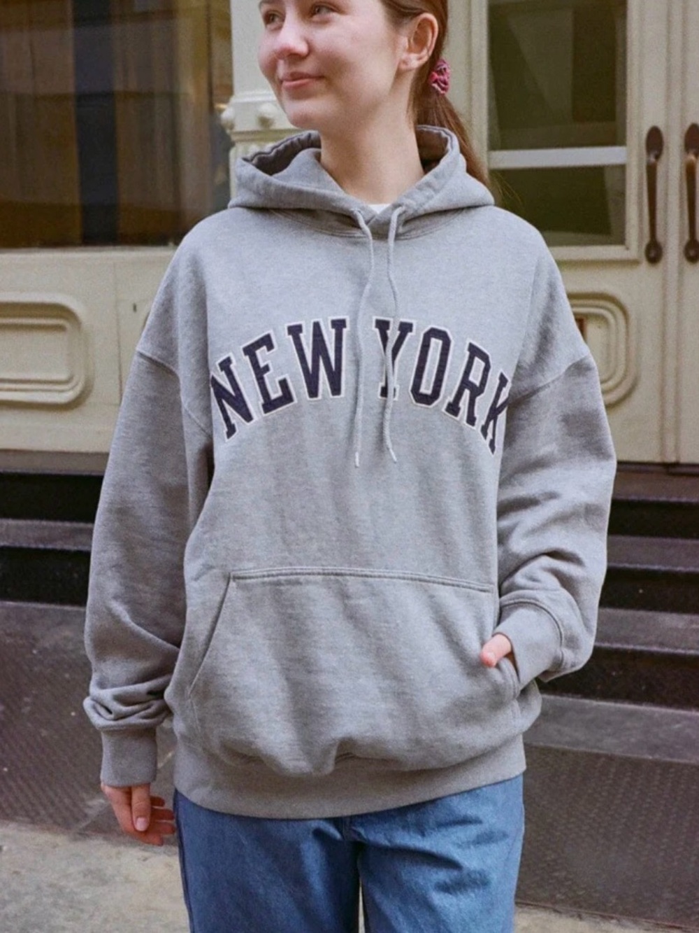 Brandy Melville Melange Christy Gray "New York" Oversized Hoodie